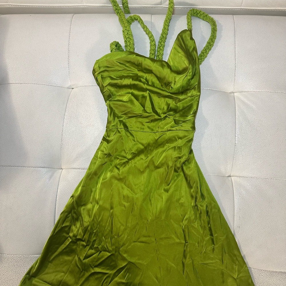 SHEIN Green Ruched Backless Mini Dress